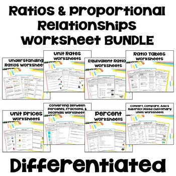 Preview of 6th Grade Math Ratios and Proportional Relationships Worksheet Bundle