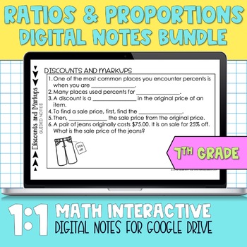 Preview of Ratios, Rates, Proportions & Percents Digital Notes 7th Grade Math Digital Notes