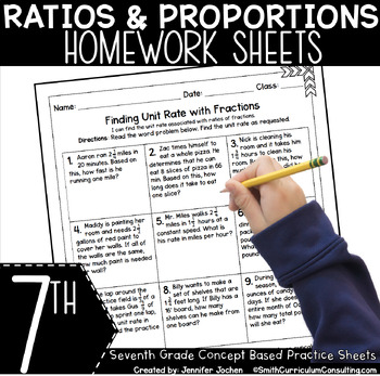 Preview of 7th Grade Math Homework Sheets Ratios and Proportions - Math Worksheet Unit Rate