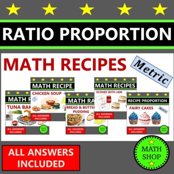 Preview of Ratios and Proportions Recipes Metric Measurements Cup Cakes 6th Grade Math