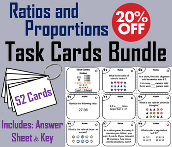 Preview of Ratios and Proportions Task Cards  Activity Bundle (6th 7th Grade)