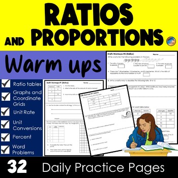 Preview of Ratios and Proportions Warm ups with Tape Diagrams, Unit Rate and Percent
