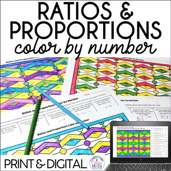 Preview of Ratios & Proportions Equivalent Ratios Unit Rates Color by Number 6th Grade Math