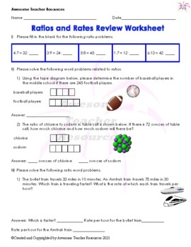 Preview of Ratios and Rates Review Sheet