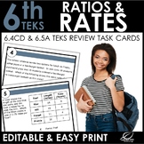 Ratios and Rates Task Cards | TEKS 6.4CD & TEKS 6.5A | EDITABLE