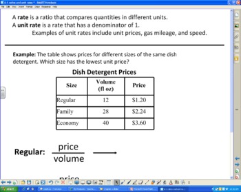 Preview of Ratios and Unit Rates Smartboard Lesson