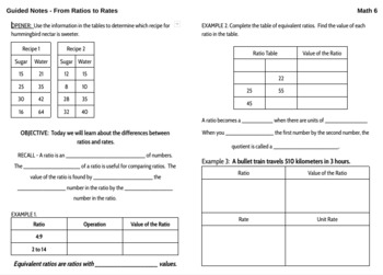 Preview of Ratios to Rates Guided Notes