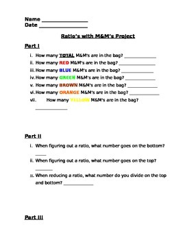 Preview of Ratios with M&M's Project