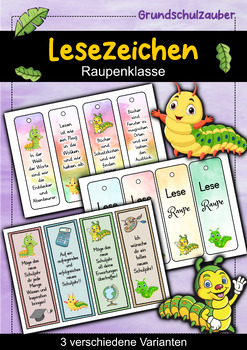 Preview of Raupe Lesezeichen für die Raupenklasse - 3 Varianten (Deutsch)
