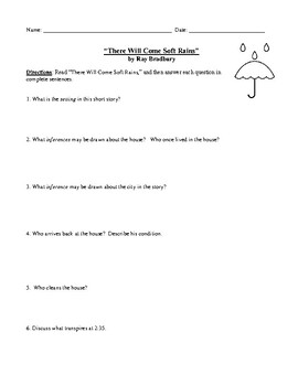 Preview of Ray Bradbury: "There Will Come Soft Rains" Worksheet (or Test) with Answer Key