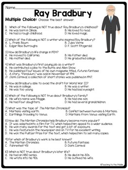 Ray Bradbury Biography Reading Comprehension Worksheet ...