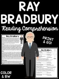 Ray Bradbury Biography Reading Comprehension Worksheet Sci