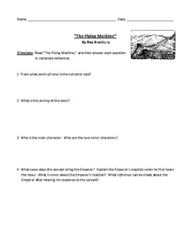 Preview of Ray Bradbury's "The Flying Machine": Review or Test with Detailed Answer Key