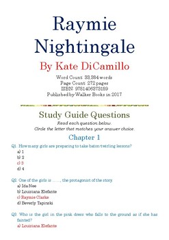 Preview of Raymie Nightingale by Kate DiCamillo; Multiple-Choice Study Guide Quiz w/Ans Key