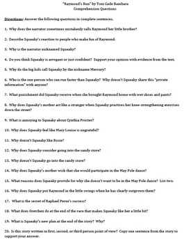 Raymond's Run by Toni Cade Bambara - 20 Comprehension Questions with Key