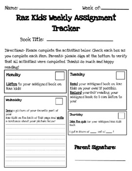 Preview of Raz Kids Homework Tracker - Differentiated Bundle