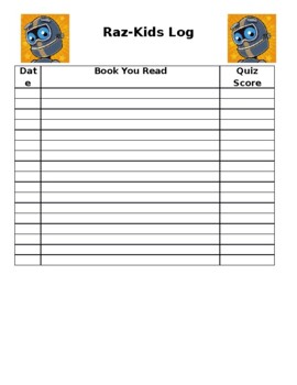 Preview of Raz Kids Reading Log