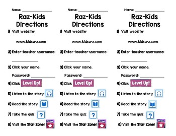 Preview of Raz-Kids Website and App Directions Bookmarks