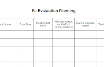 Preview of Re-Evaluation Planning Calendar 