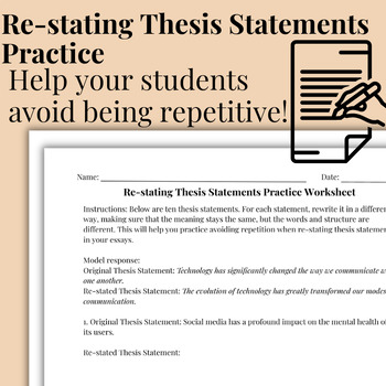Preview of Re-stating Thesis Statements Practice Worksheet