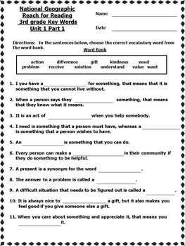 reach for reading 3rd grade unit 1 8 cloze worksheets full year