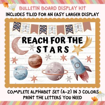 Preview of Reach For The Stars Bulletin Board Display Space Rocket Planet Door April May