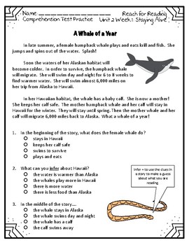 Reach For Reading National Geographic 2nd Grade Comprehension Test Practice U2