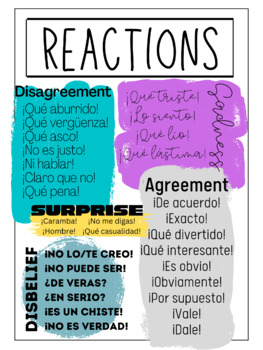 Preview of Reactions - Spanish Vocabulary Poster