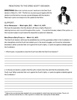 Reactions To The Dred Scott Decision By MiddlesMakingHistoryTPT | TPT