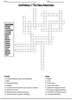 Read 180 Stage B Workshop 1: The New Americans Crossword Puzzle TpT