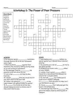 Crossword Puzzle Read 180 Stage B Workshop 5: The Power of Peer Pressure
