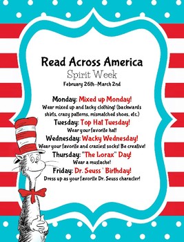 Read Across America/Dr. Seuss Day 2018 by growingupwithmisscait | TpT