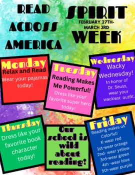Preview of Read Across America Spirit Week Flyer -2023