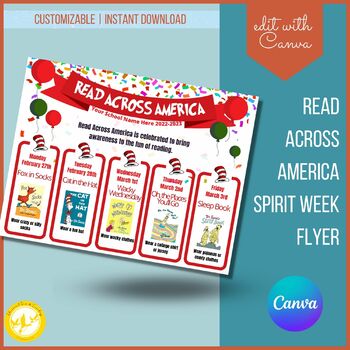 Preview of Read Across America Spirit Week Flyer Template Editable Activity Printable