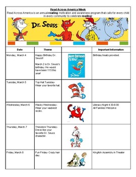 Read Across America Week Flyer for Parents by xtraCredit | TPT