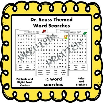 Read Across America Week Word Searches by The Teacher's Pets | TPT