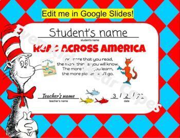 Preview of Read Across America (editable) Certificate !
