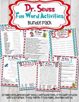 Read Across America week, Dr. Seuss Word Activities Bundle Pack by ...