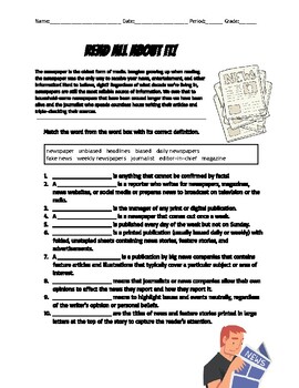 Preview of Read All About It! - Middle School Journalism Worksheet