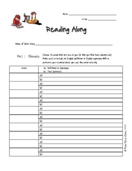 Read Along Worksheets for any Short Story (or Chapter book) | TpT