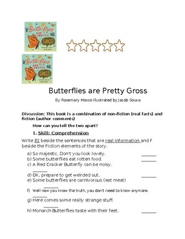 Preview of Read Aloud Fiction vs Non Fiction: Butterflies Are Pretty Gross, Grade 2-4