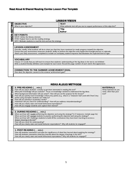 Preview of Read Aloud & Shared Reading Lesson Plan Template