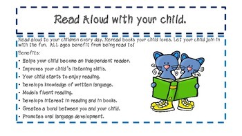 Read Aloud With Your Child Parent Suggestion Sheet By Paula Gebhardt