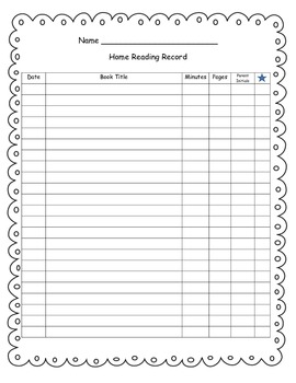 Read At Home Record Sheet by Holly Kanizer | TPT