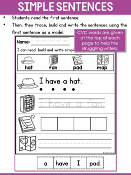 cvc sentences worksheets read trace and write simple