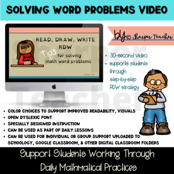 Preview of Read Draw Write RDW math word problem solving strategy VIDEO support SDI