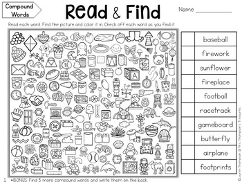 Compound Words Read & Find Hidden Picture Puzzles by Mrs Thompson's