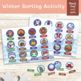Read, Find and Sort christmas activity. Winter sorting gam