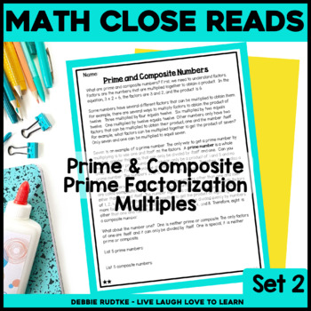 Preview of Math Close Reads - Prime & Composite, Factorization, & Multiples