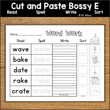 Preview of Phonics Worksheets Bossy Silent and Magic E Cut and Paste